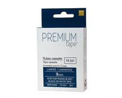 Premium Tape Ruban cassette Brother TZ-221 NOIR / BLANC 9mm compatible