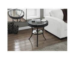 I-2140 Side table 20"dia black metal and tempered glass
