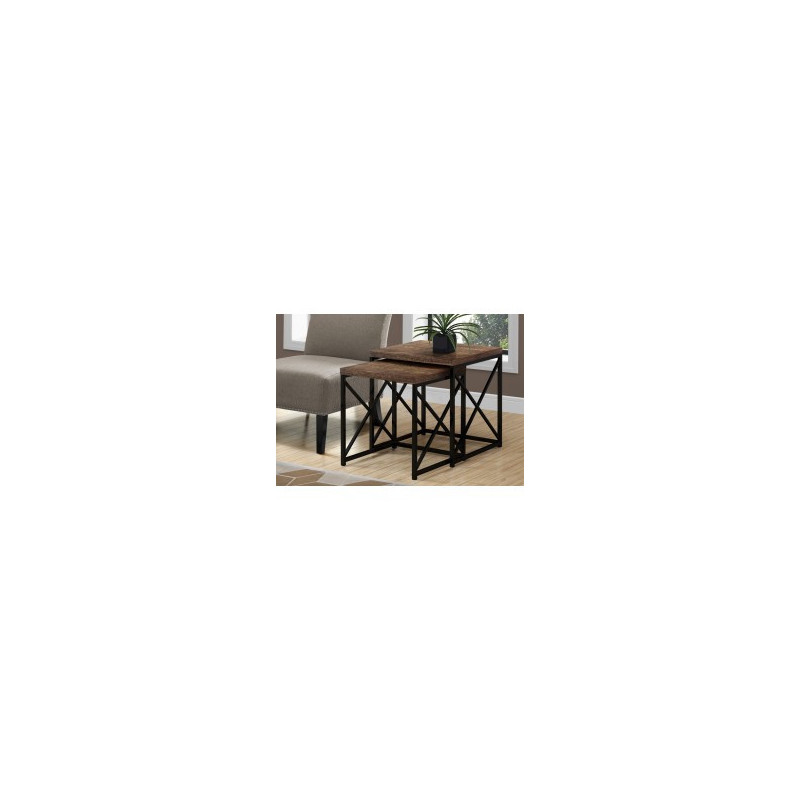I-3413 Ensemble de 2 tables (aspect bois/metal noir)