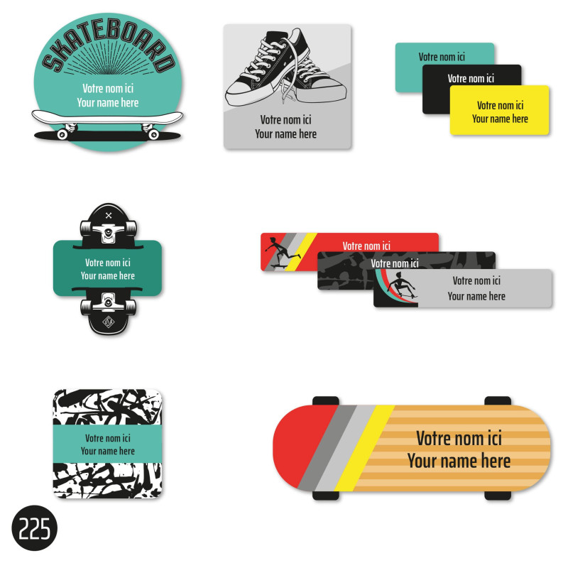Clément - Impressions Étiquettes Scolaire - Skateboard