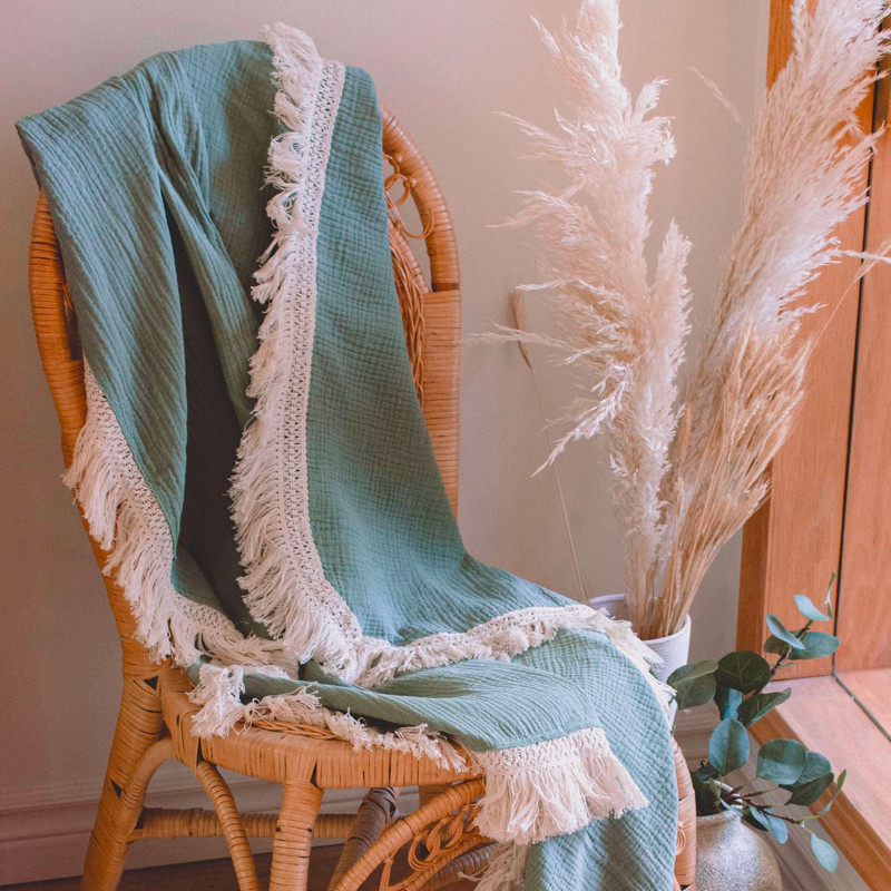 Fringed Blanket - Sage