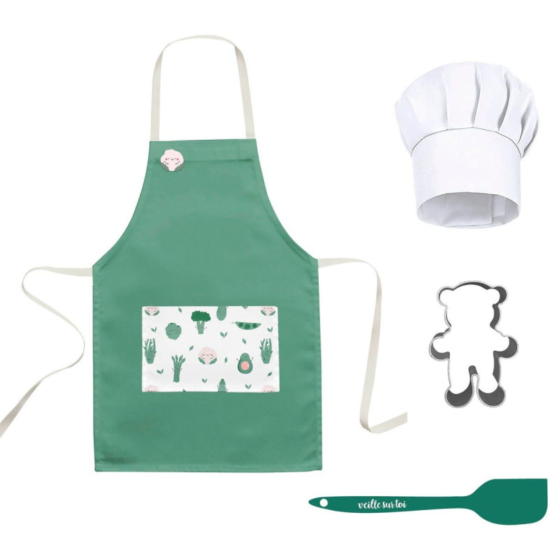 Little Chef Apron and Hat Set - Sage