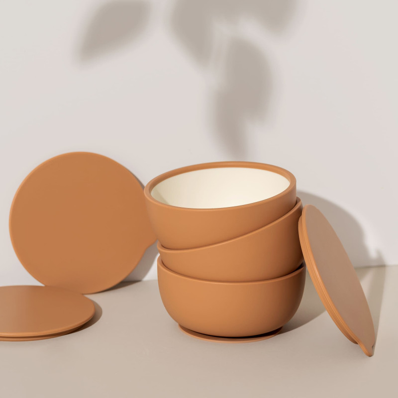 Silicone Suction Bowl with Lid - Tan