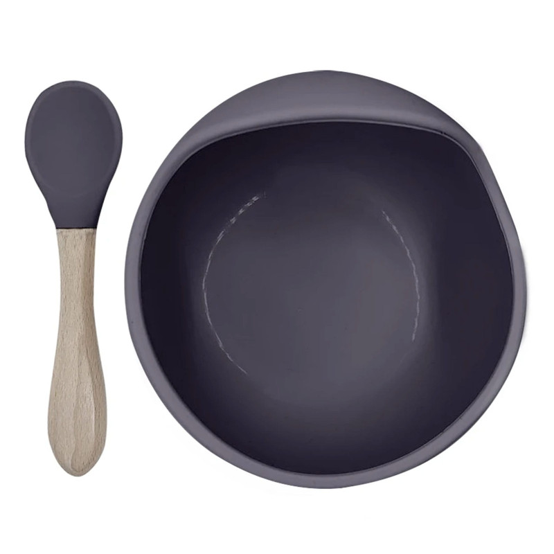 Siliscoop Silicone Spoon and Bowl - Gray