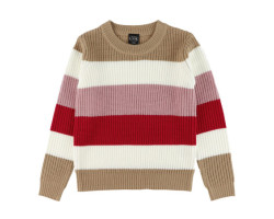 Striped Knitted Sweater with Flowers, 7-14 years