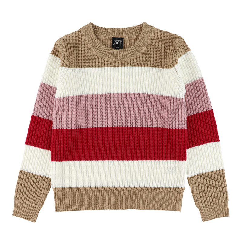 Striped Knitted Sweater with Flowers, 7-14 years