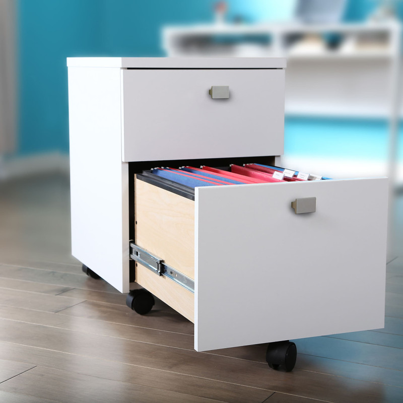2 Drawer Mobile Filing Cabinet - Solid White Interface