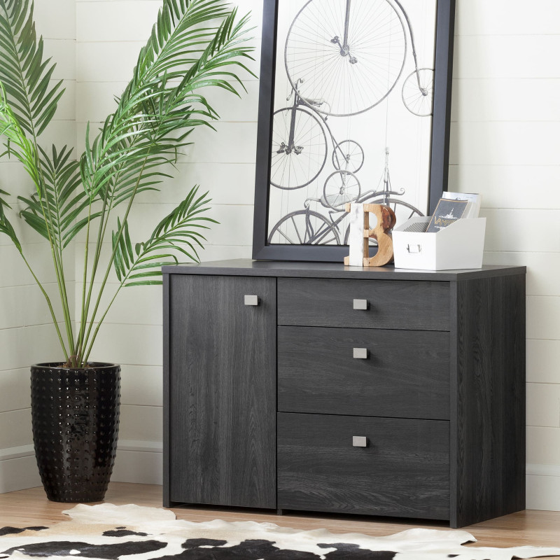 Storage Unit with File Drawer - Gray Oak Interface