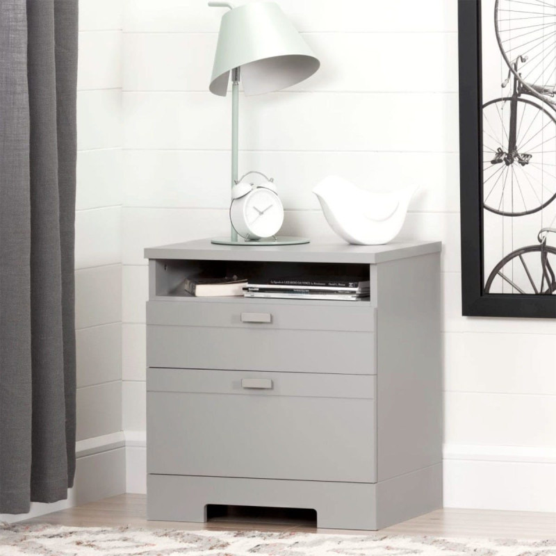 Reevo Nightstand with Wire Organizer - Light Gray