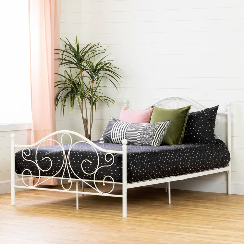 Summer Breeze Double Platform Bed with Metal Leg and Headboard - White