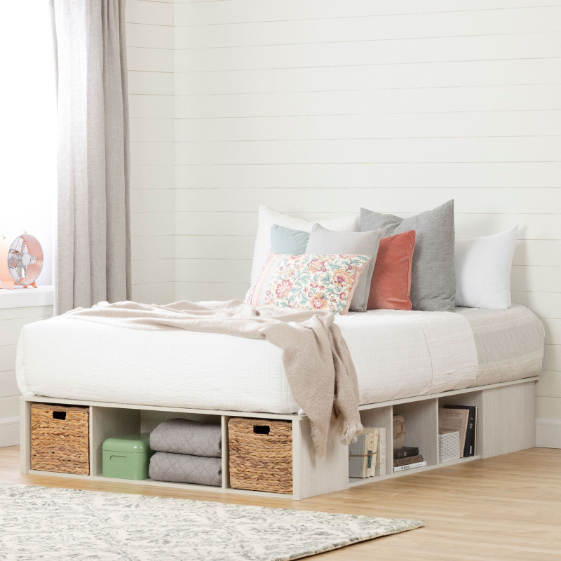 Queen Size Bed with Storage Baskets - Avilla Winter Oak