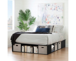 Queen Platform Bed with Storage and Baskets - Black Oak