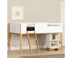 South Shore Lit Simple Mezzanine avec bureau - Bebble Blanc et Naturel