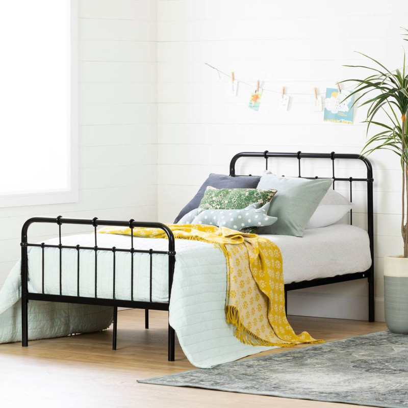 Cotton Candy Single Platform Bed with Metal Foot and Headboard - Black