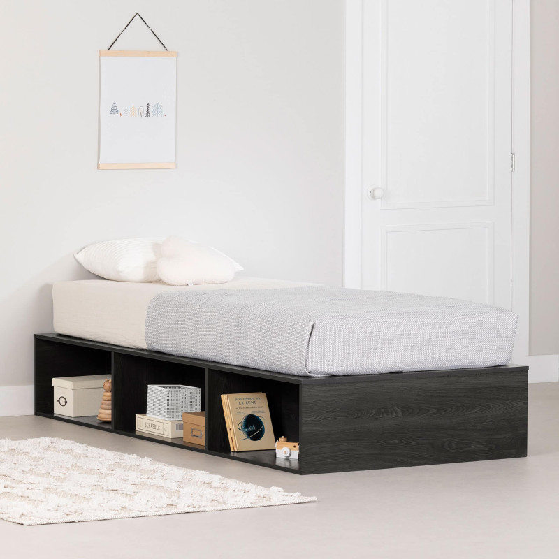 Single platform bed with open storage - Hooray Gray Oak