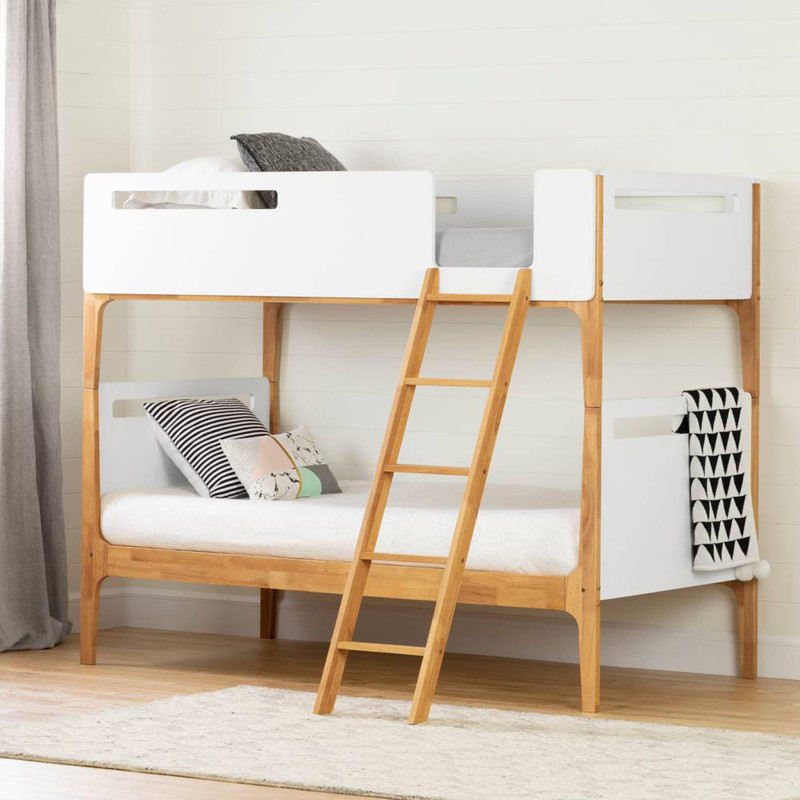 Bebble Modern Bunk Beds - Solid White and Exotic Light Wood