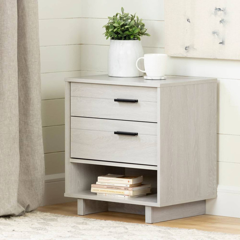 Fynn Nightstand with Wire Organizer - Winter Oak