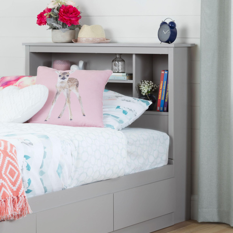 Bookcase Single Headboard - Reevo Light Gray