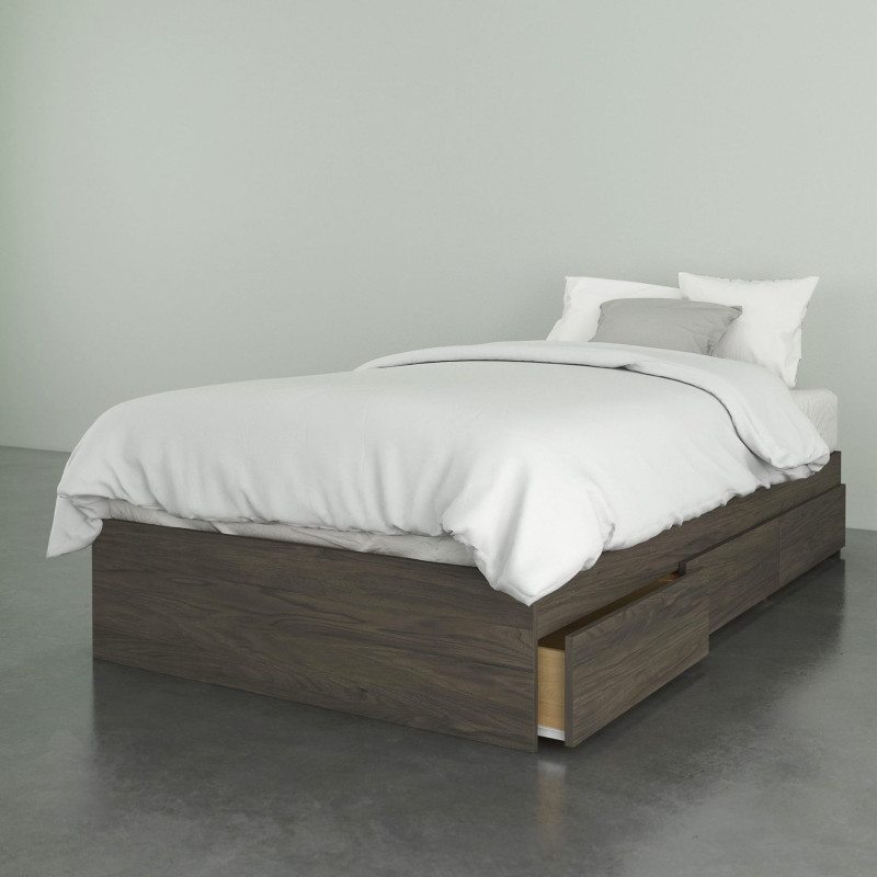 Pocono Single Bed with Drawers - Bark Gray