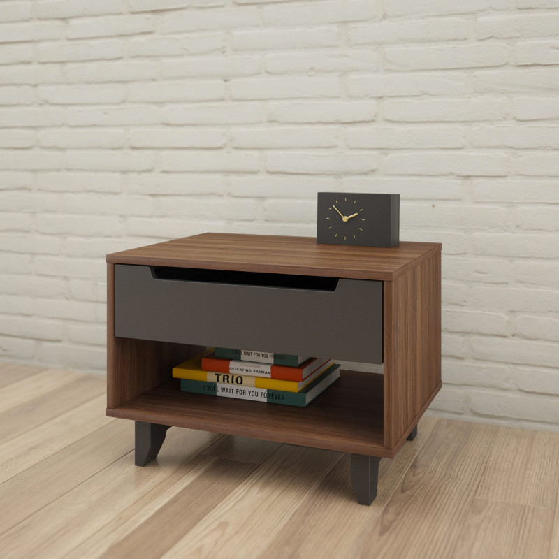 Alibi Nightstand - Walnut and Charcoal Gray