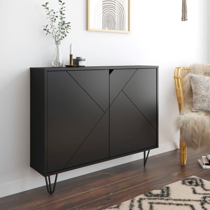 Slim 2-Door Storage Console - Black