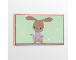 Canvas with Natural Wood Frame - Rabbit in overalls