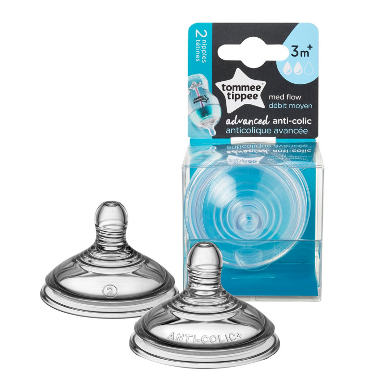 Tommee Tippee Tétine Paquet de 2 Anti-colique Avancée Débit Moyen 3mois+