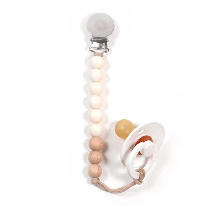 Stainless Steel Pacifier Clip - Ivory Wood