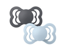 Supreme Silicone Symmetrical Pacifier 0-6 months Pack of 2 - Gray Blue