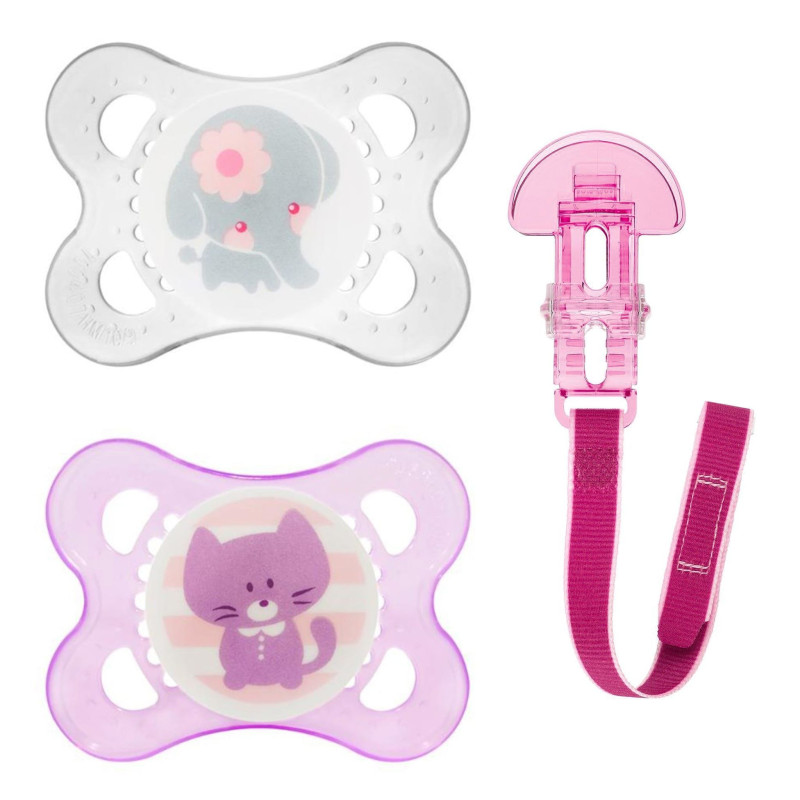 Pacifier and Pacifier Clip 0-6 months Pack of 2 - Pink