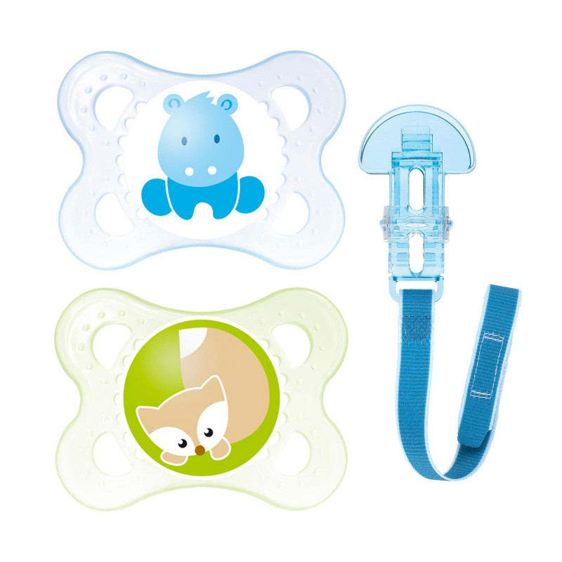 Pacifier and Pacifier Clip 0-6 months Pack of 2 - Blue