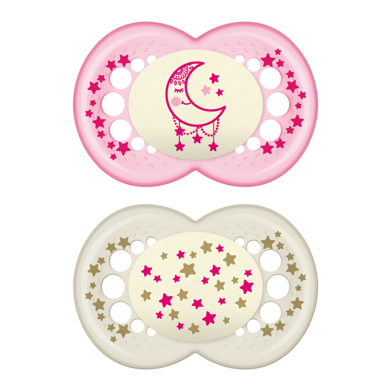 Night Orthodontic Pacifier 6 months Pack of 2 - Pink Glow in the dark