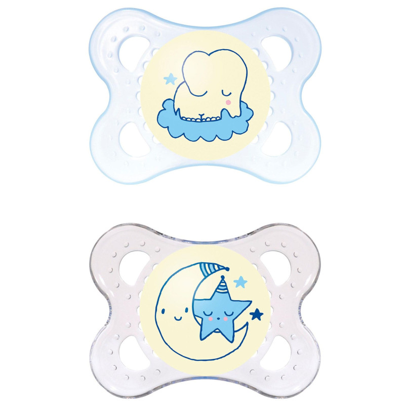 Night Orthodontic Pacifier 0-6 months Pack of 2 - Blue Glow in the dark