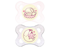 Night Orthodontic Pacifier 0-6 months Pack of 2 - Pink Glow in the dark