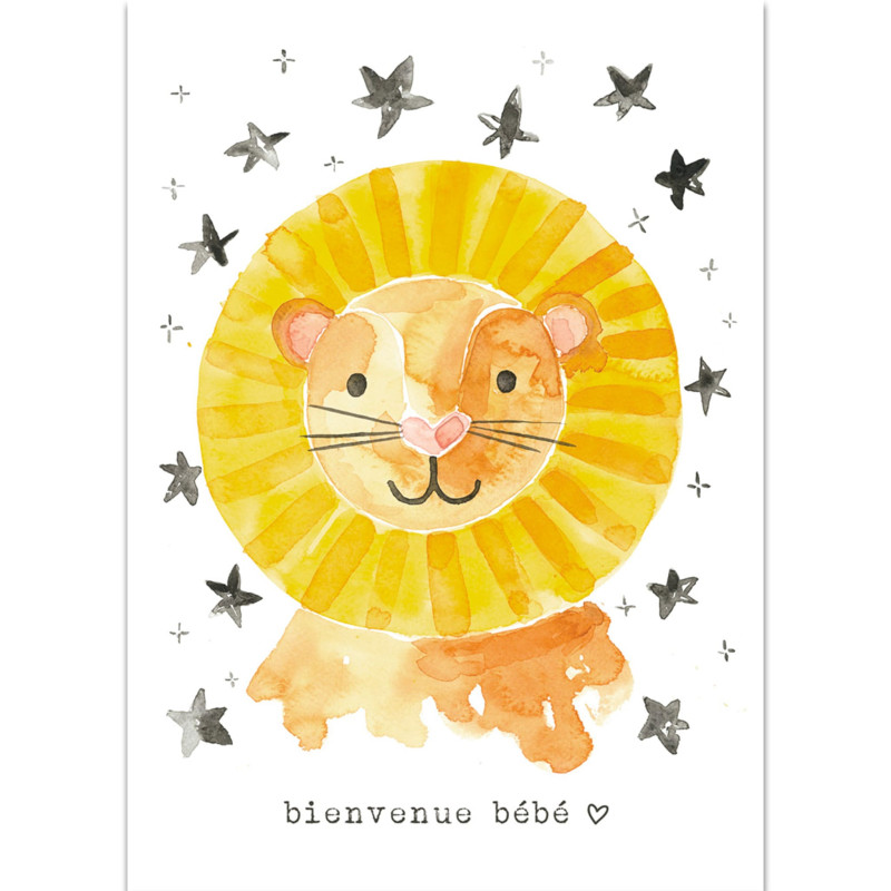 Stéphanie Renière Illustration Carte de Souhait Bienvenue Bébé - Lion