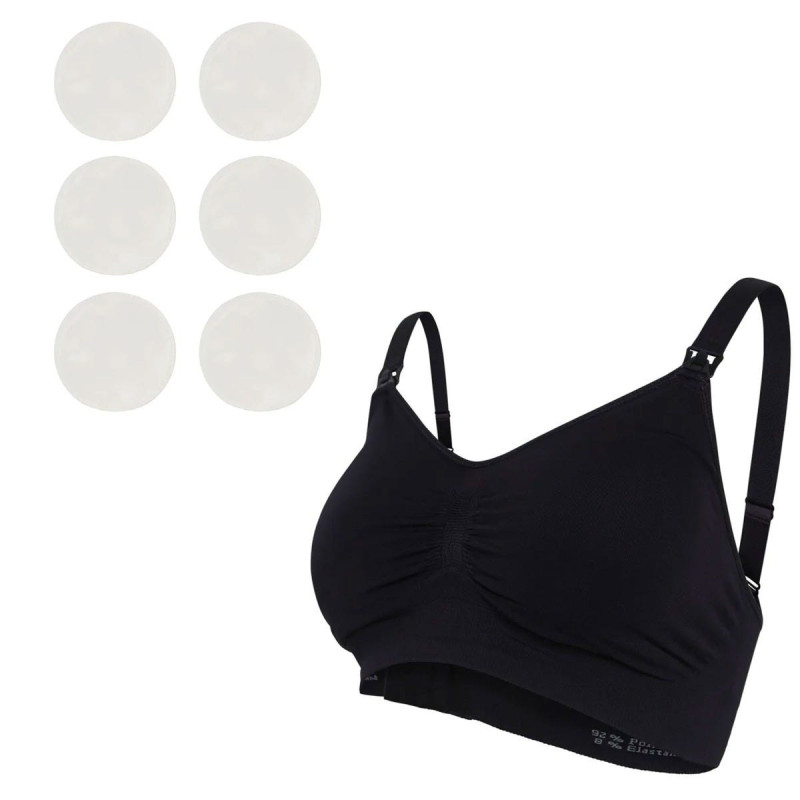 Seamless Padded Nursing Bra - Nursing Compresses - Pack of 6 - White OR Black