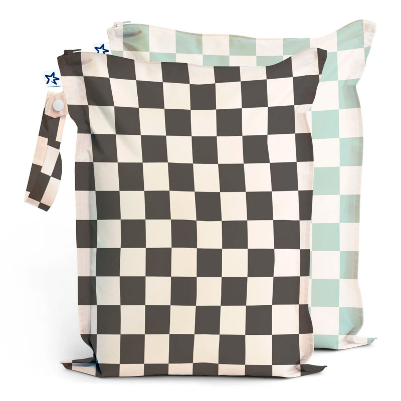 Waterproof Bags (2) - Sage Checkerboard / Black