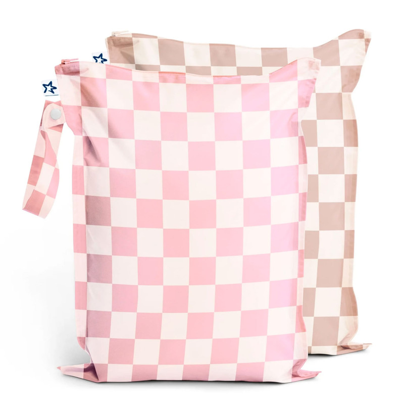 Waterproof Bags (2) - Pink Checkerboard / Taupe