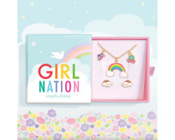 Girl Nation Coffret Cadeau Collier et Boucles d'oreilles de fantaisie - Arc-en-ciel