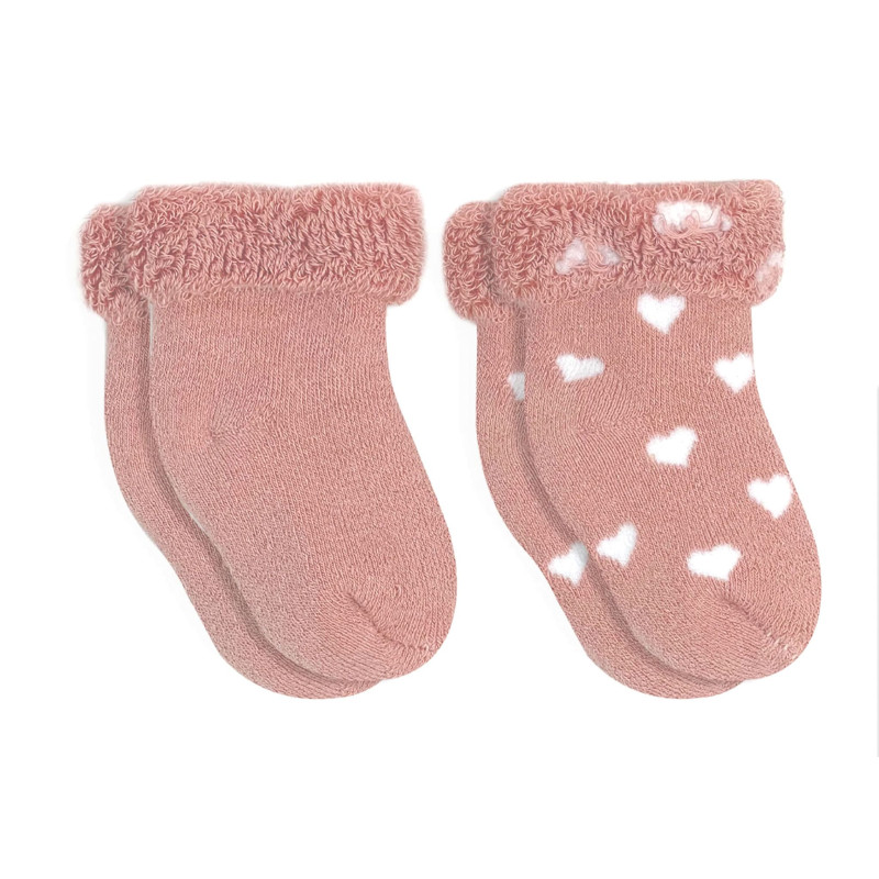 Stockings Pack of 2 Newborn - Pink Hearts Terry