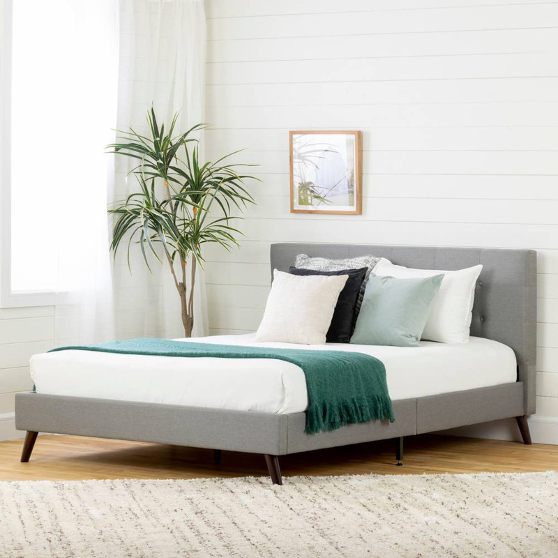 Fusion Full Size Platform Bed and Fabric Upholstered Headboard - Gray