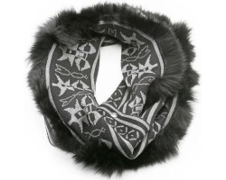 Jacquard Infinity Scarf with Recycled Fur - Women
