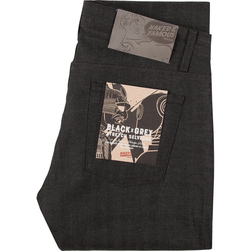 Naked & Famous Jeans Weird Guy - Black Grey Stretch Selvedge - Homme