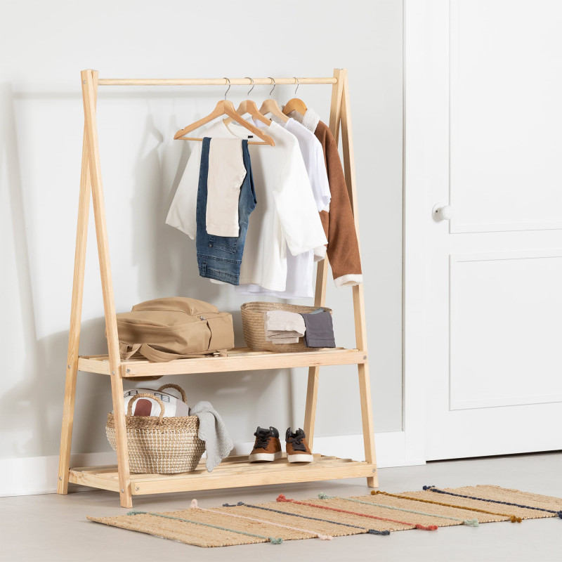 Wardrobe with storage shelves - Sweedi Natural and Olive Green