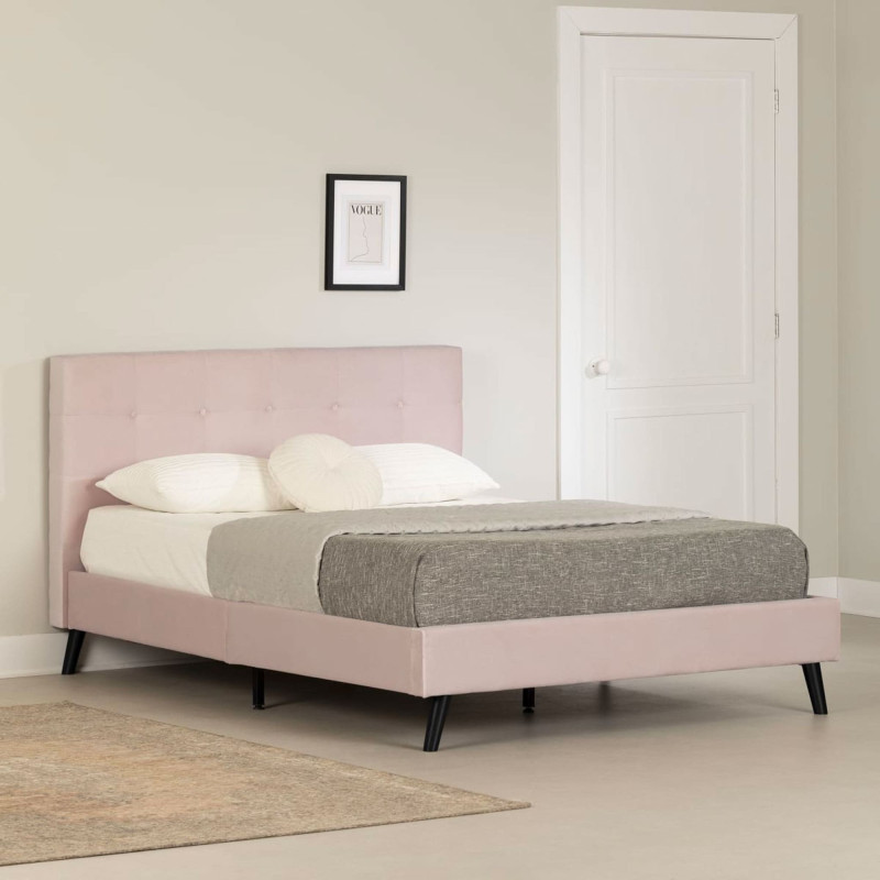 Maliza Full Upholstered Double Bed - Pale Pink