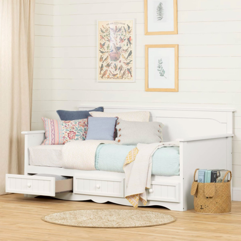 Savannah Single Daybed with 3 Storage Drawers - Solid White