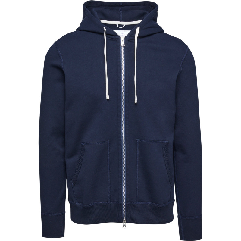 Full Zip Hooded Sweater with Full Zip in Mid-weight Boucle Fabric - Men's