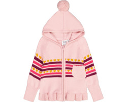 Powder Pink Full-Zip Hooded Knit Sweater - Toddler Girls