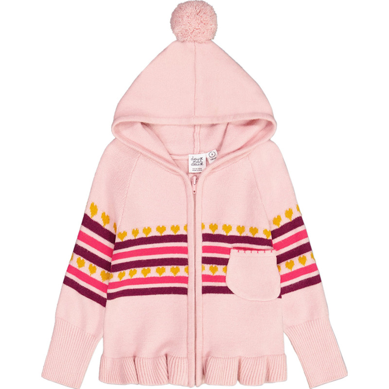 Powder Pink Full-Zip Hooded Knit Sweater - Toddler Girls