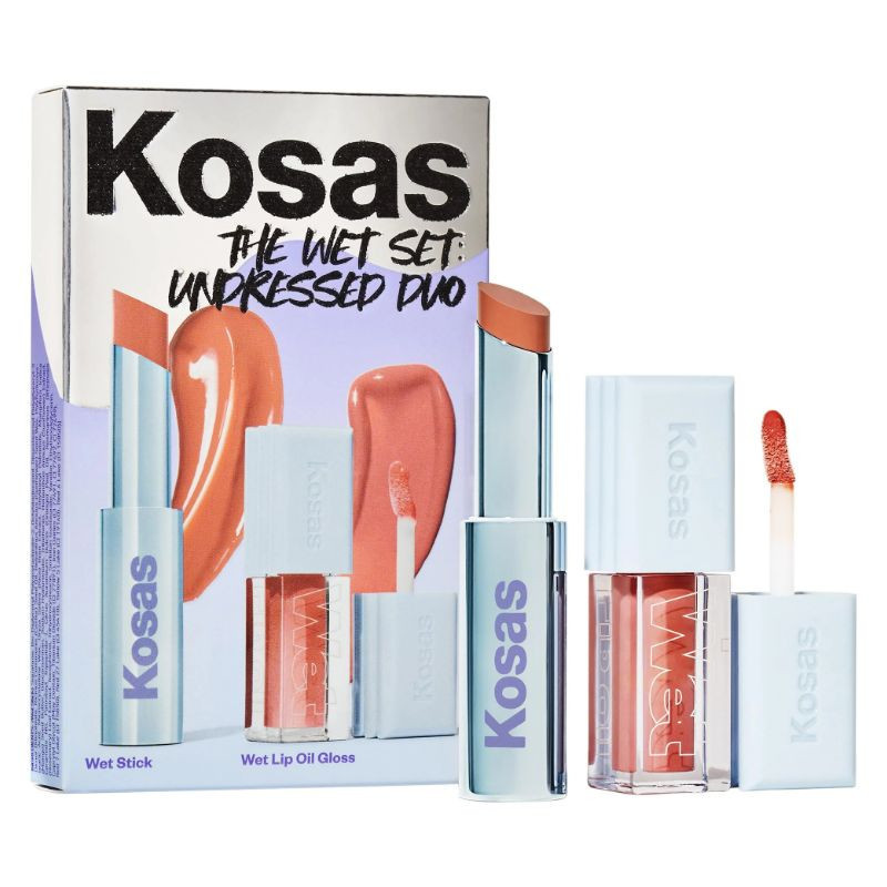 Kosas Ensemble The Wet Set Undressed : Ensemble rouge à lèvres + huile pour les lèvres neutre transparent